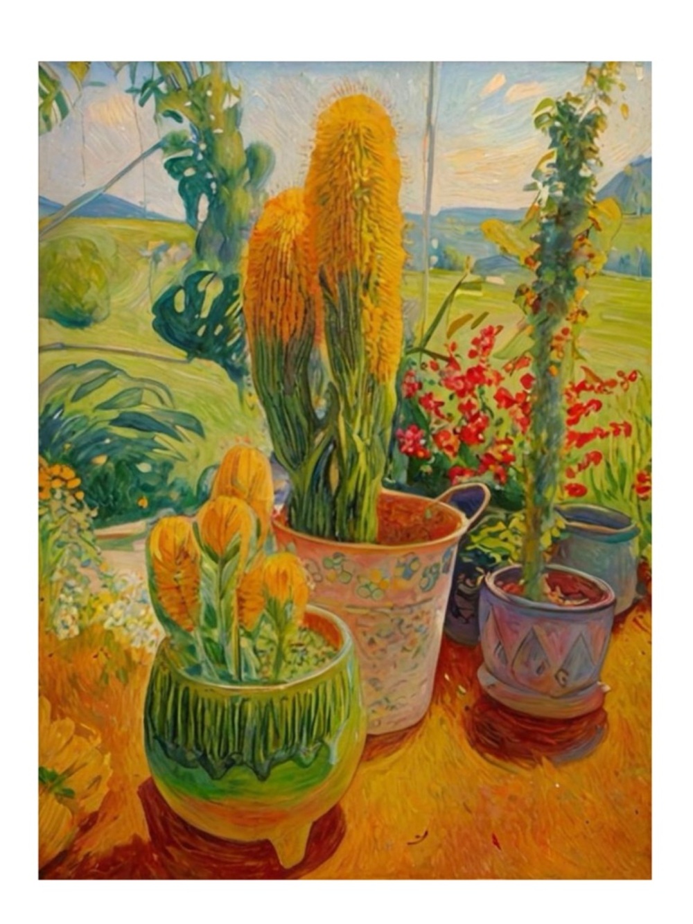Vibrant Yellow Cactus Still Life Paper Print - Home Art